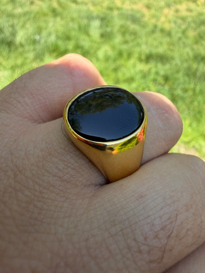Shadow Boss Ring - 14k Gold Vermeil 925 Silver - Genuine Black Onyx Stone