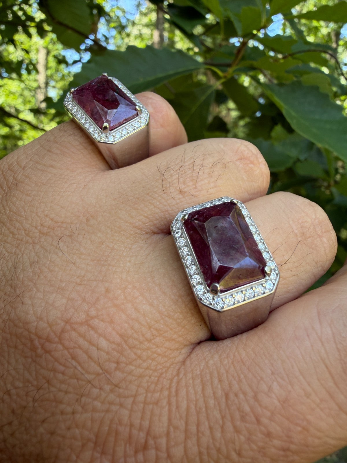 MOISSANITE Fortress Ring - 925 Silver - Genuine Red Ruby Stone
