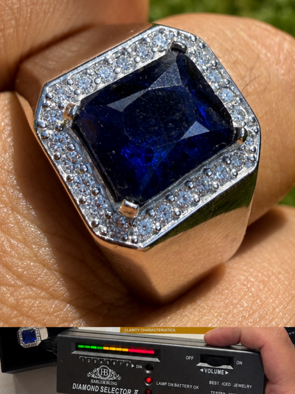 MOISSANITE Cardinal Crown Ring - 925 Silver - Genuine Blue Sapphire Stone
