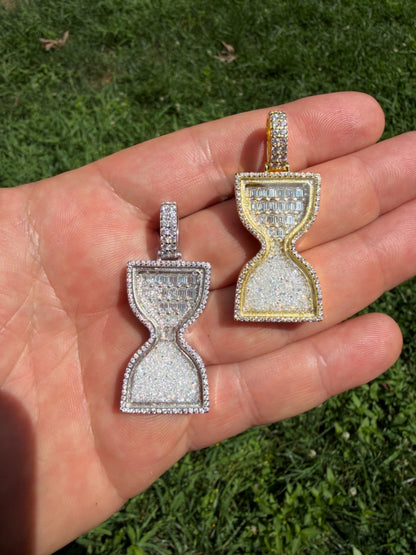 MOISSANITE Floating Diamond Hourglass Pendant - 14k Yellow Gold Vermeil Or 925 Silver - Medium 2"