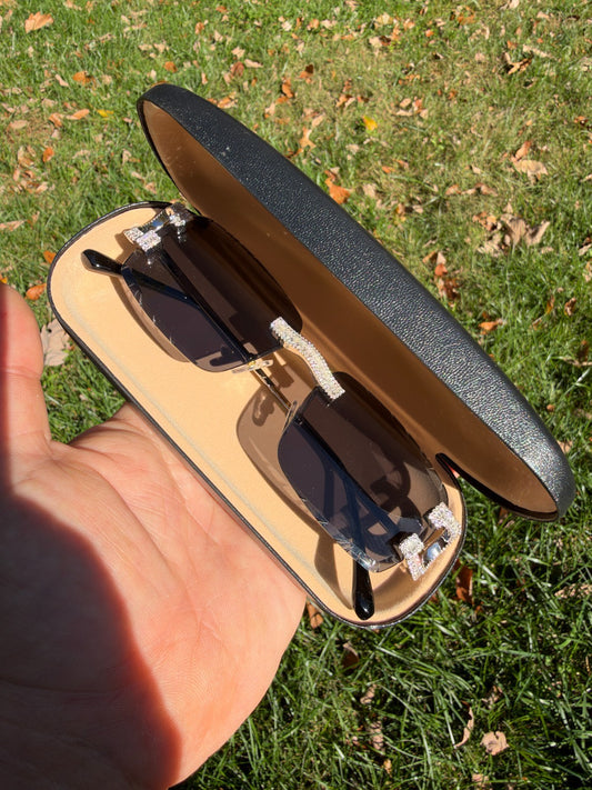 MOISSANITE Baguette Custom Iced Out Sunglasses - 925 Silver Buffs - Black