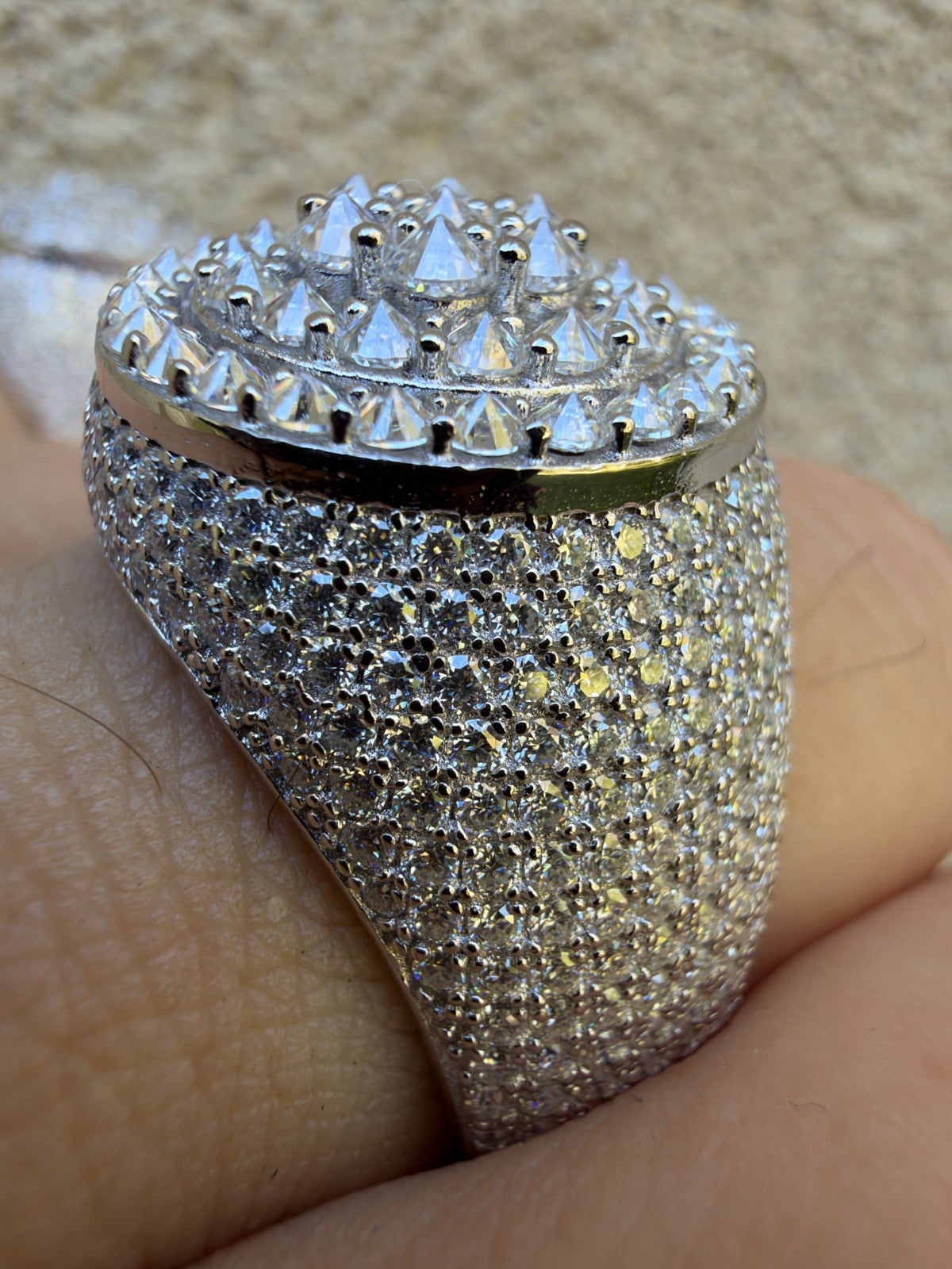 MOISSANITE Upside Down Reverse Set Cluster Iced Out Pinky Ring - 925 Silver