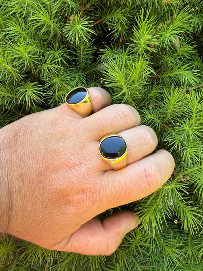 Shadow Boss Ring - 14k Gold Vermeil 925 Silver - Genuine Black Onyx Stone