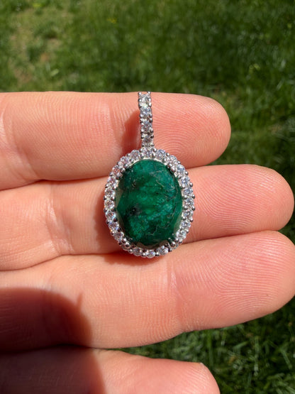 MOISSANITE Royalty Green Phantom Pendant - 925 Silver - Oval Green Emerald Stone