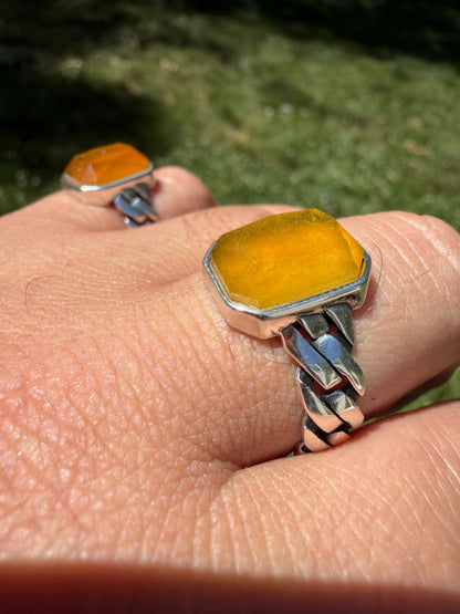 Havana Cuban Ring - 925 Silver - Genuine Yellow Sapphire Stone