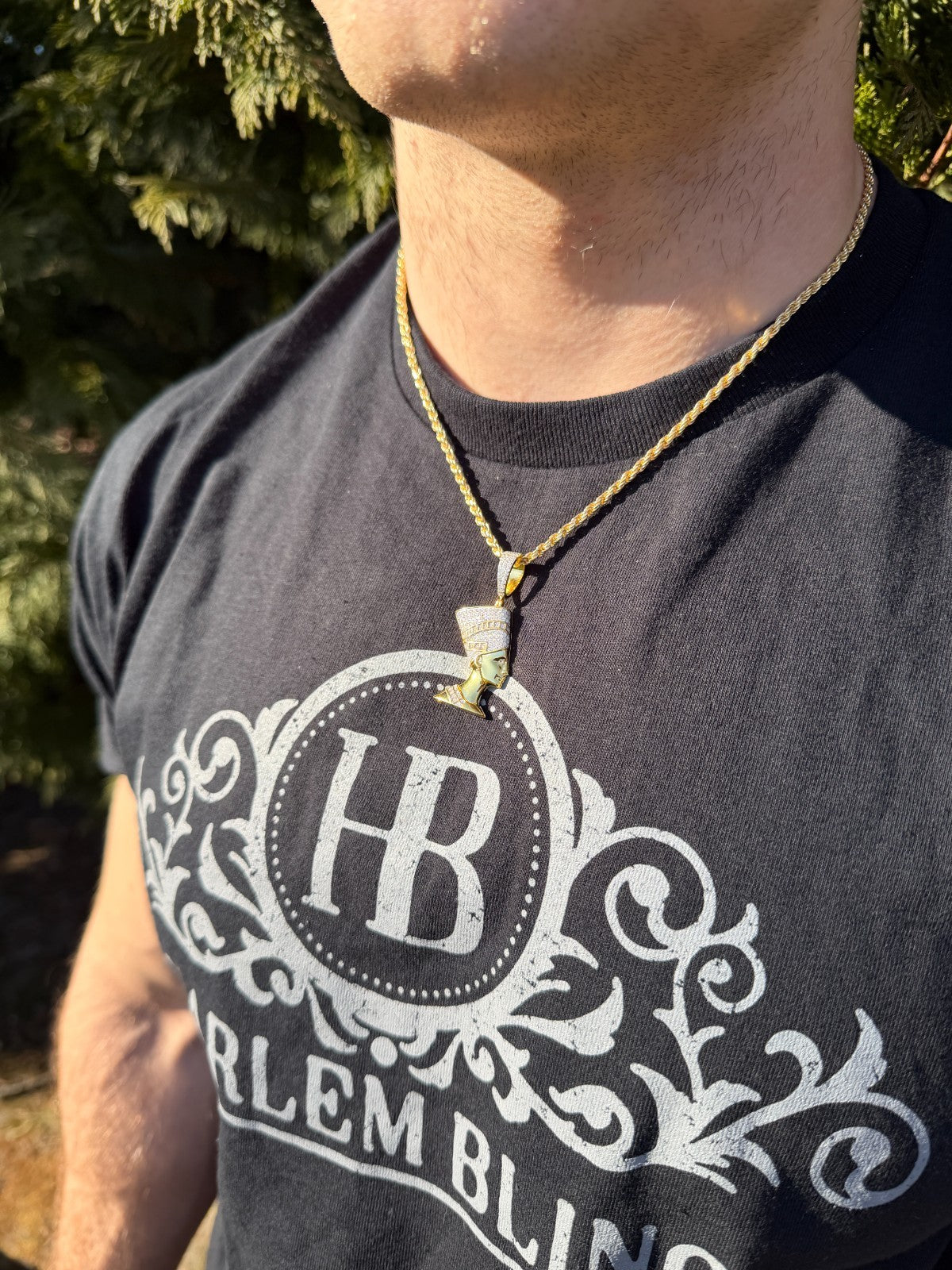 MOISSANITE Hip Iced Out Egyptian Queen Nefertiti Pendant - 14k Yellow Gold Vermeil Or 925 Silver - Medium 1.75"