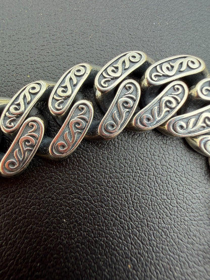 Mens Custom 12mm Hawaiian Scroll Miami Cuban Link Bracelet Real 925 Silver