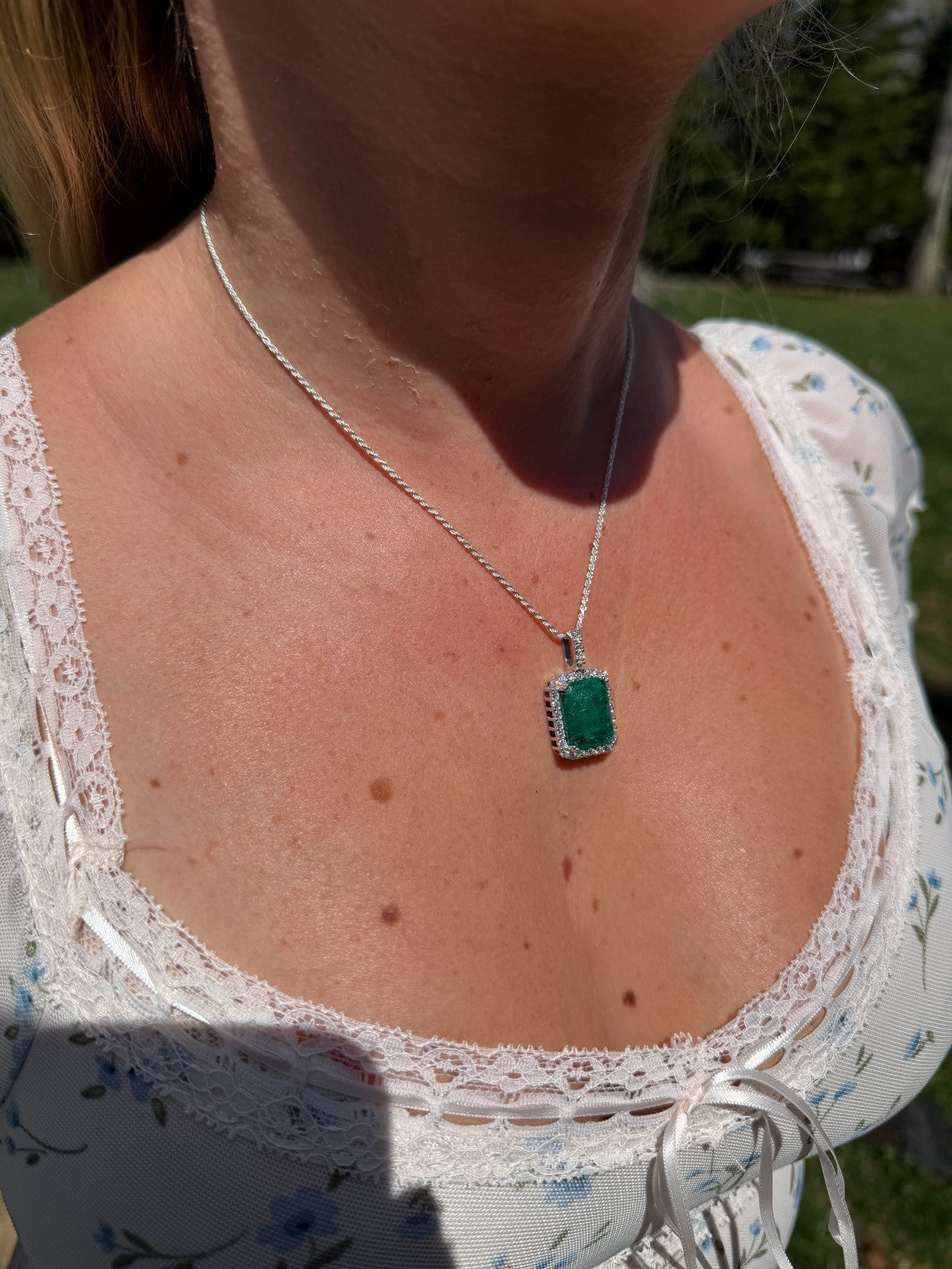 MOISSANITE Royalty Green Phantom Pendant - 925 Silver - Green Emerald Stone
