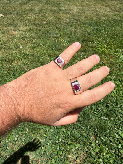 MOISSANITE Monarch Ring - 925 Silver - Genuine Red Ruby Stone