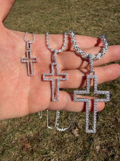 MOISSANITE Classic Cross Cutout Pendant - 925 Silver - 3 Sizes 1.33"-3"