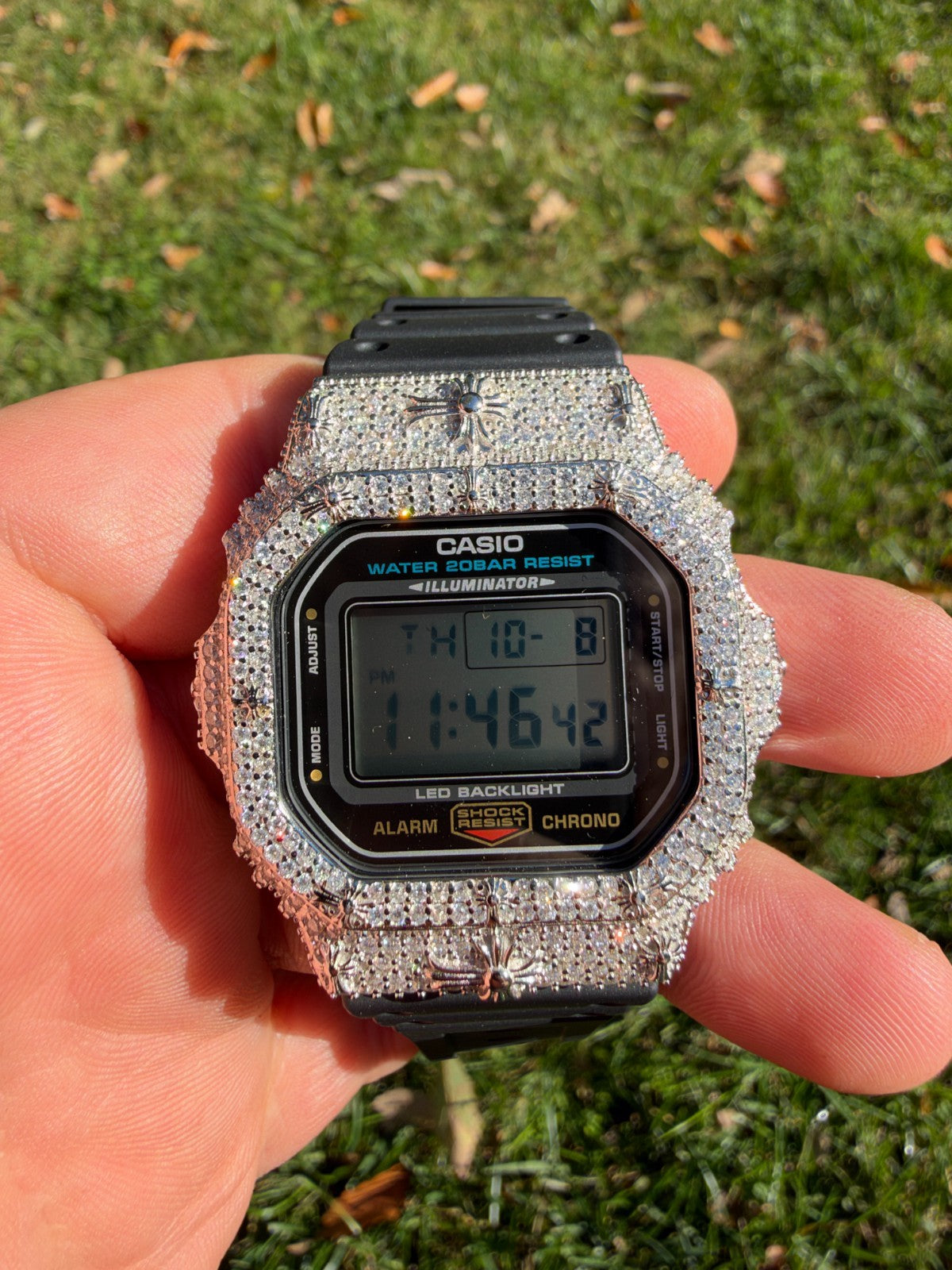 MOISSANITE Real 925 Silver Iced Casio G Shock DW-5600UE Cross Hip Hop Watch