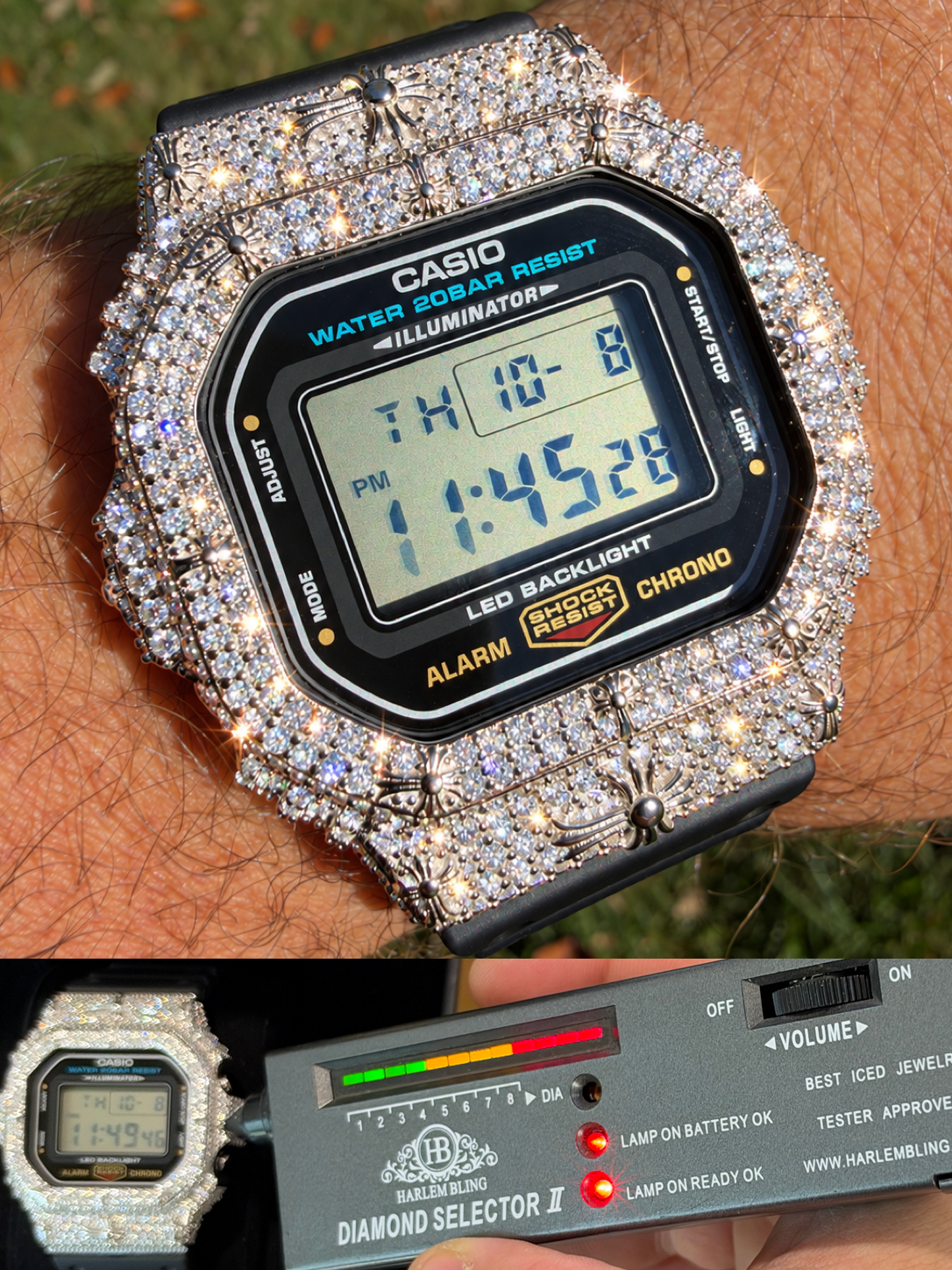 MOISSANITE Real 925 Silver Iced Casio G Shock DW-5600UE Cross Hip Hop Watch