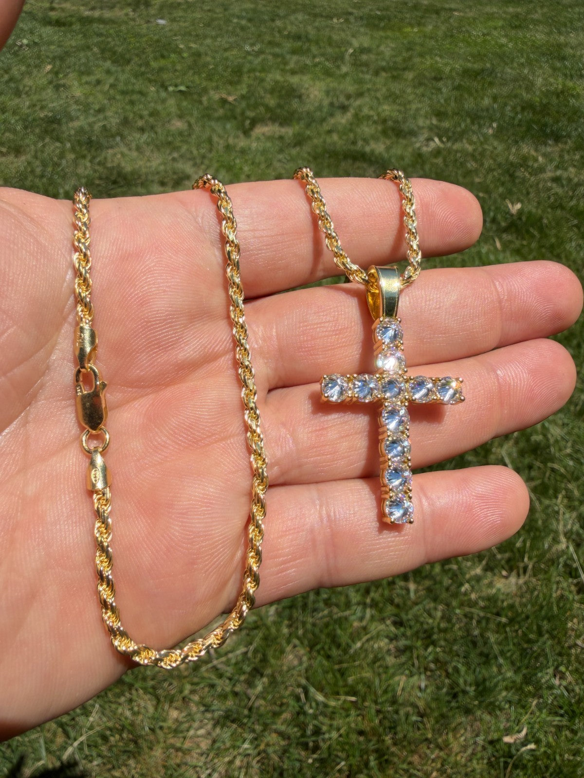 14k Gold Over 925 Silver Cross Iced Pendant Upside Down Set Reverse MOISSANITE