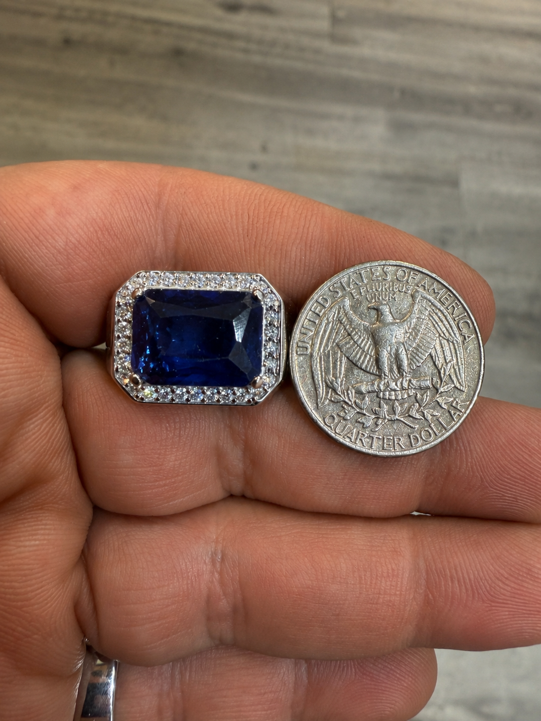 MOISSANITE Fortress Ring - 925 Silver - Genuine Blue Sapphire Stone