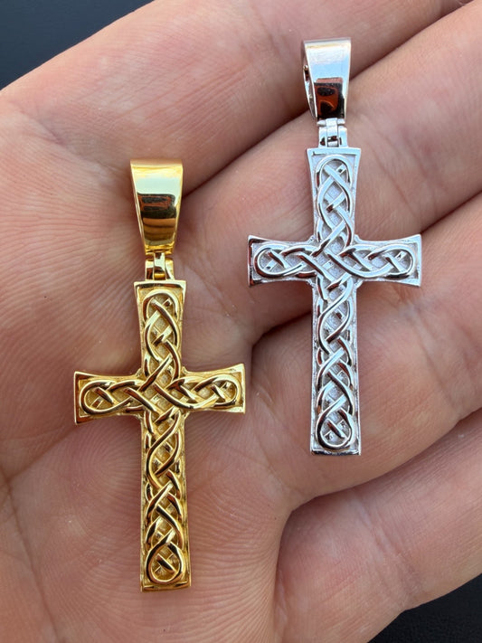 Viking Warrior Celtic Cross Pendant - 14k Gold Vermeil 925 Silver - Medium 1.75"