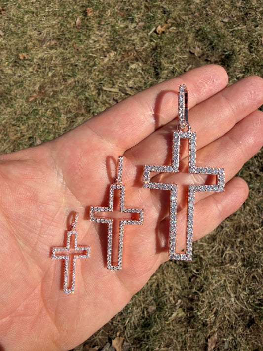 MOISSANITE Classic Cross Cutout Pendant - 14k Rose Gold Vermeil 925 Silver - 3 Sizes 1.33"-3"
