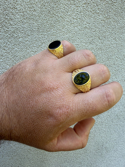 Columbian King Ring - 14k Gold Vermeil 925 Silver - Genuine Black Onyx Stone