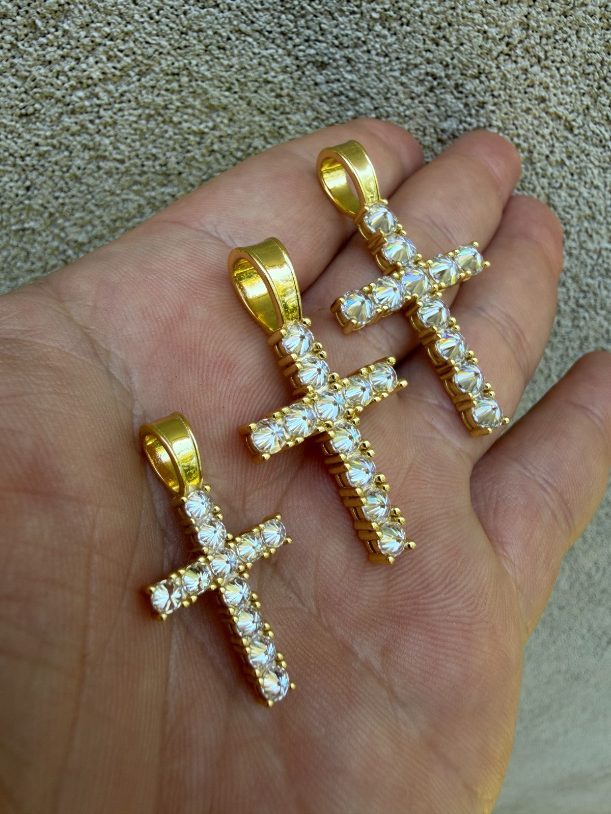 14k Gold Over 925 Silver Cross Iced Pendant Upside Down Set Reverse MOISSANITE
