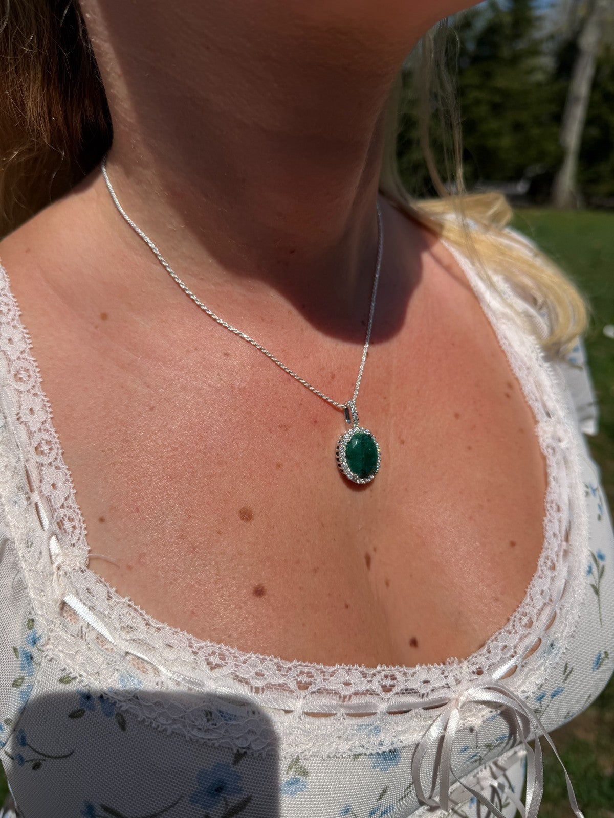 MOISSANITE Royalty Green Phantom Pendant - 925 Silver - Oval Green Emerald Stone