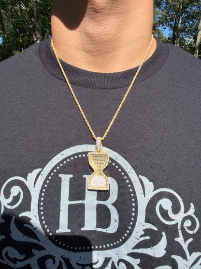 MOISSANITE Floating Diamond Hourglass Pendant - 14k Yellow Gold Vermeil Or 925 Silver - Medium 2"