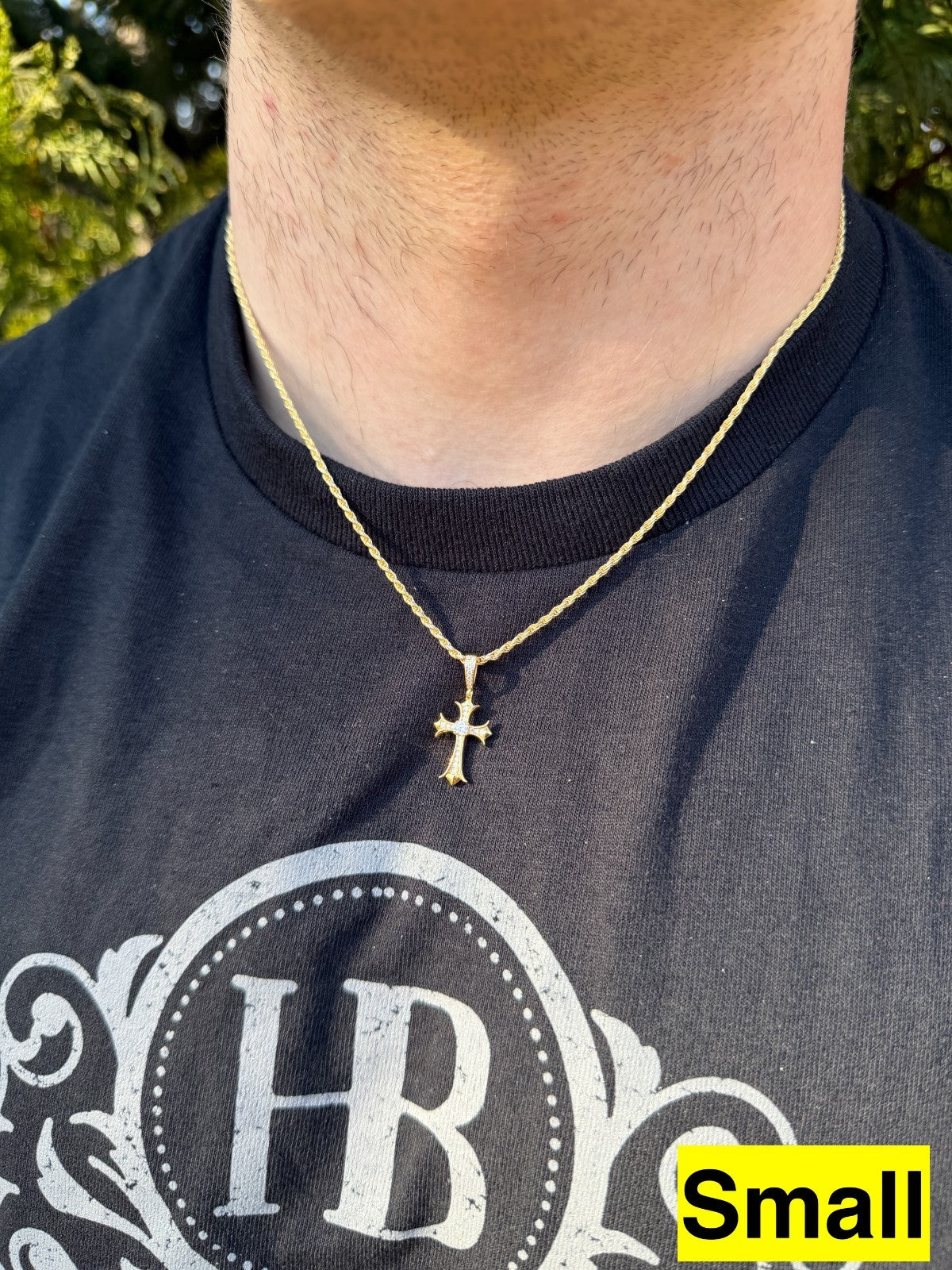 MOISSANITE Hearts Chrome Cross Pendant - 14k Gold Vermeil 925 Silver - 3 Sizes 0.75"-2.75"