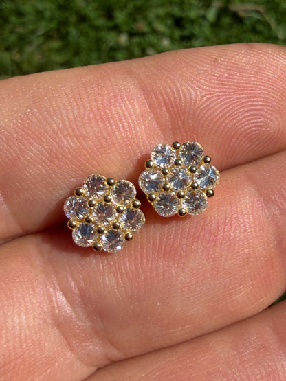 MOISSANITE Upside Down Reverse Set Cluster Iced Out Honeycomb Set Earrings - 14k Gold Vermeil 925 Silver - 6mm -11mm