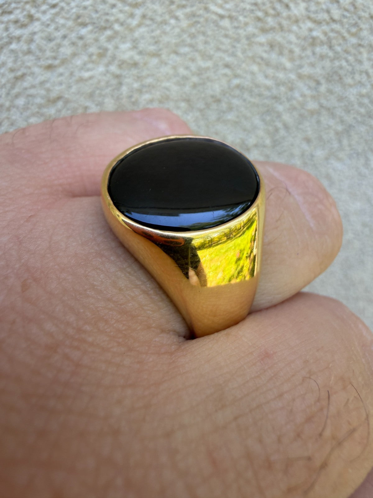 Shadow Boss Ring - 14k Gold Vermeil 925 Silver - Genuine Black Onyx Stone