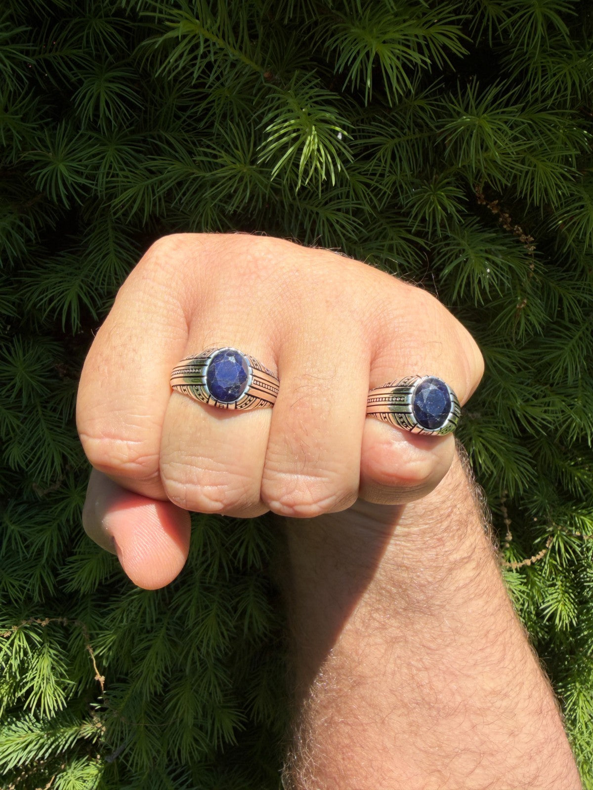 Navajo Tribe Ring - 925 Silver Oxidized - Genuine Blue Sapphire Stone