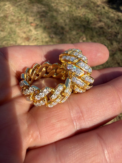 MOISSANITE 11.5mm Iced Out Prong Cuban Eternity Band Ring - 14k Gold Vermeil 925 Silver