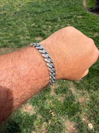 Mens Custom 12mm Hawaiian Scroll Miami Cuban Link Bracelet Real 925 Silver