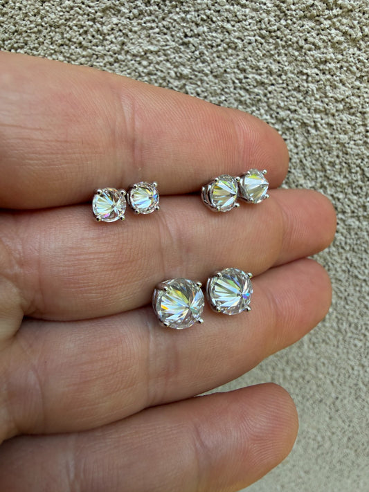 MOISSANITE Upside Down Reverse Set Stud Earrings - 925 Silver - 5mm-8mm - 1-4ct