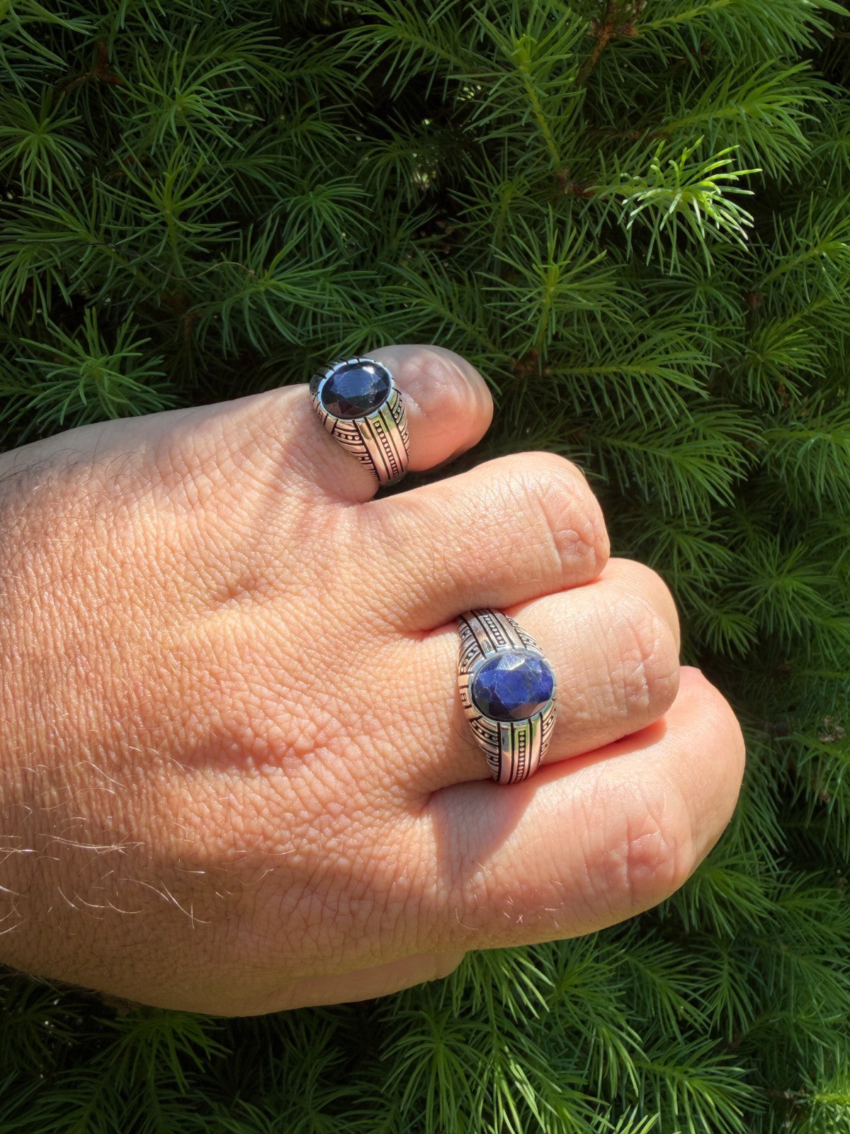 Navajo Tribe Ring - 925 Silver Oxidized - Genuine Blue Sapphire Stone