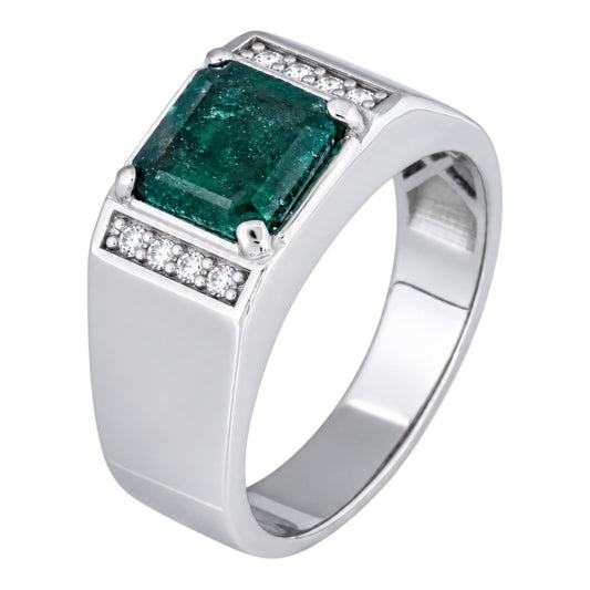 MOISSANITE Kingsmark Ring - 925 Silver - Genuine Green Emerald Stone