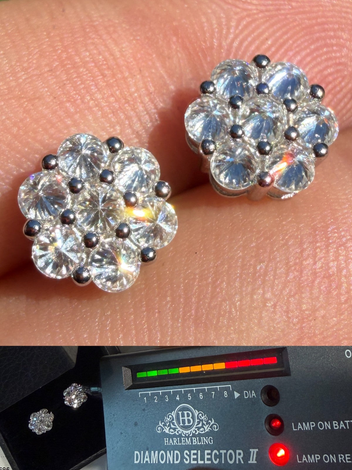 MOISSANITE Upside Down Reverse Set Cluster Iced Out Honeycomb Set Earrings - 925 Silver - 6mm -11mmm