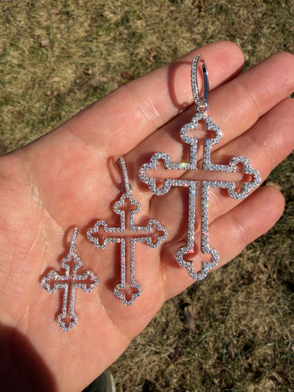 MOISSANITE Gothic Cross Cutout Pendant - 925 Silver - 3 Sizes 1.33"-3"