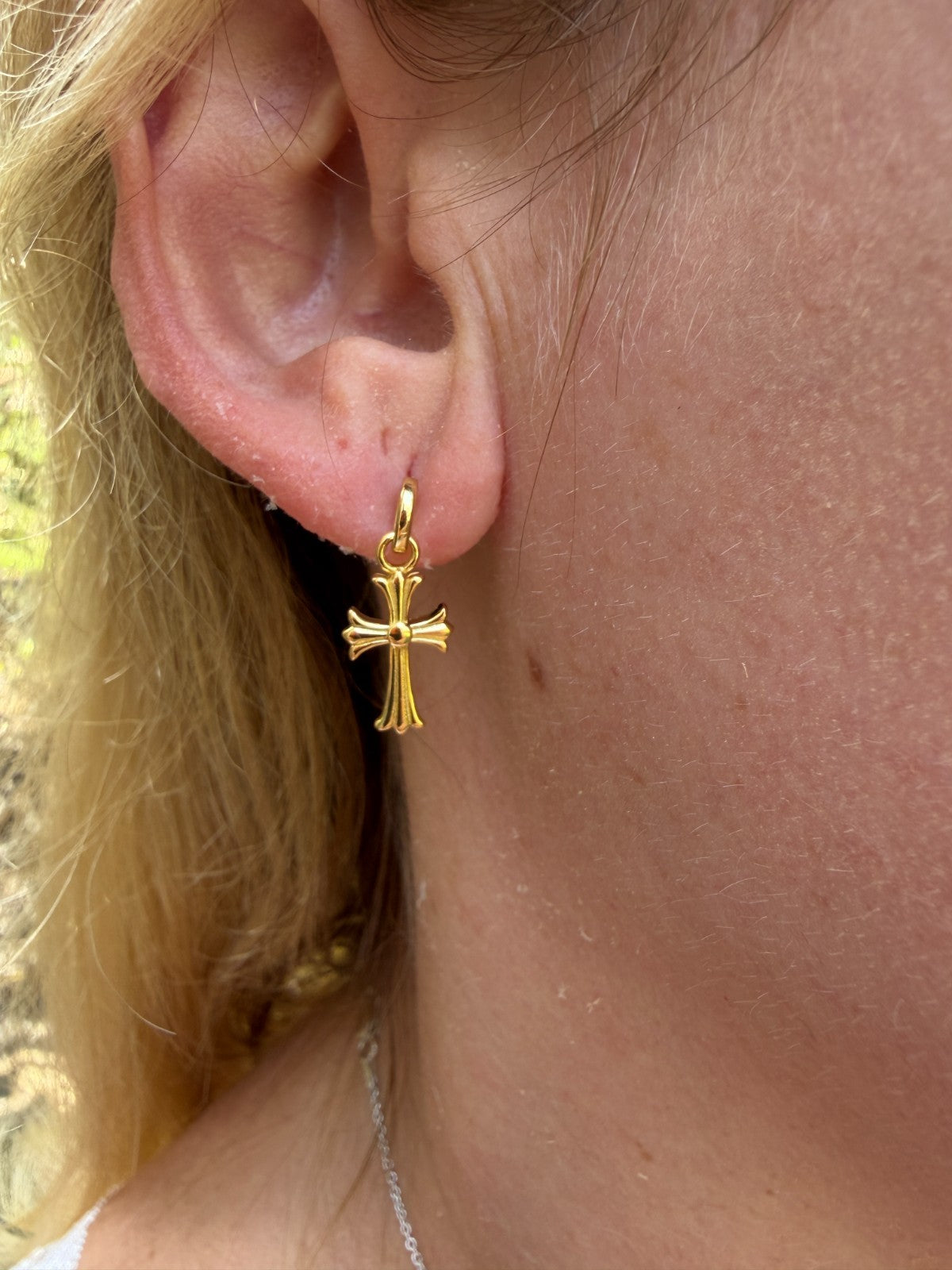 Hearts Of Chrome Studs W. Dangle Cross Earrings - 14k Gold Vermeil 925 Silver