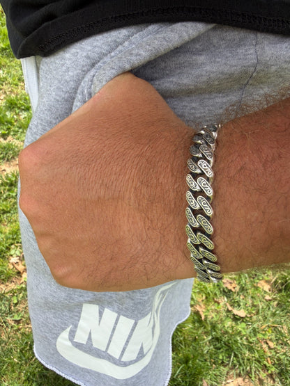 Mens Custom 12mm Hawaiian Scroll Miami Cuban Link Bracelet Real 925 Silver