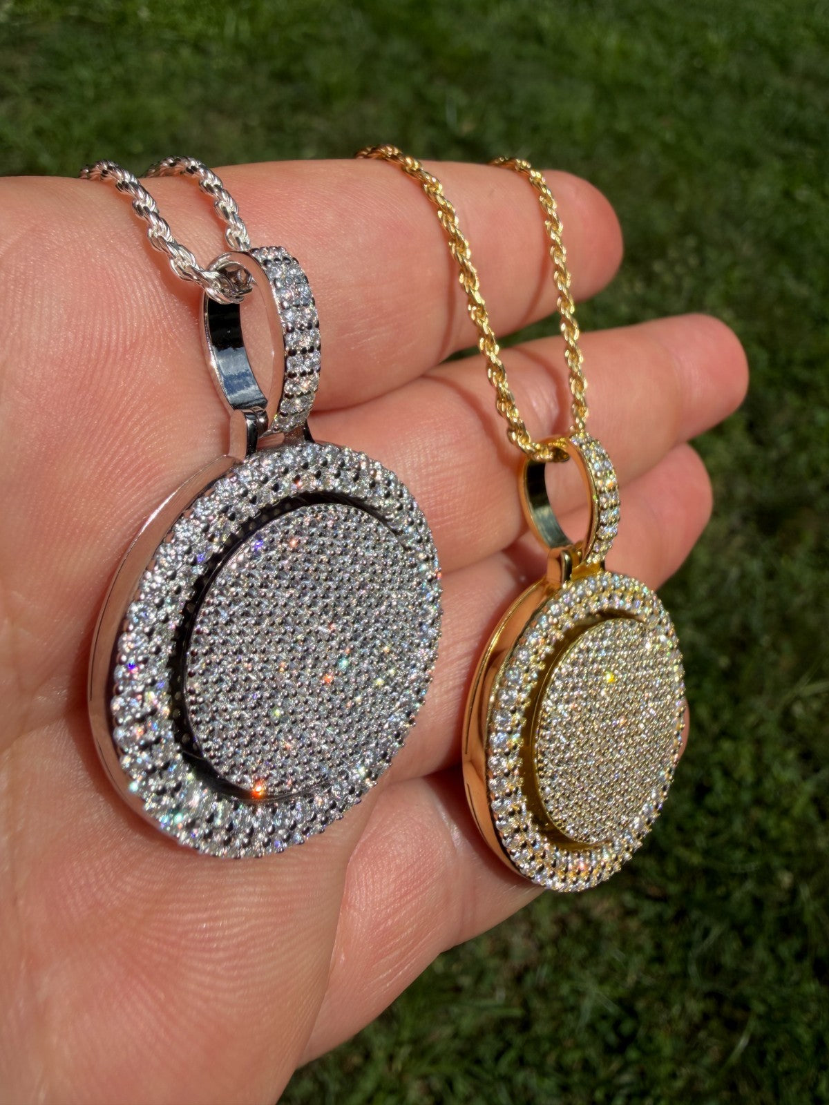 MOISSANITE Round Spinner Pendant - 14k Yellow Gold Vermeil Or 925 Silver - Medium 1.75"