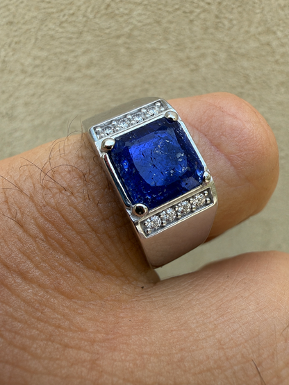 MOISSANITE Kingsmark Ring - 925 Silver - Genuine Blue Sapphire Stone