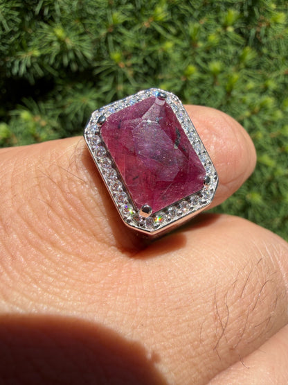 MOISSANITE Fortress Ring - 925 Silver - Genuine Red Ruby Stone