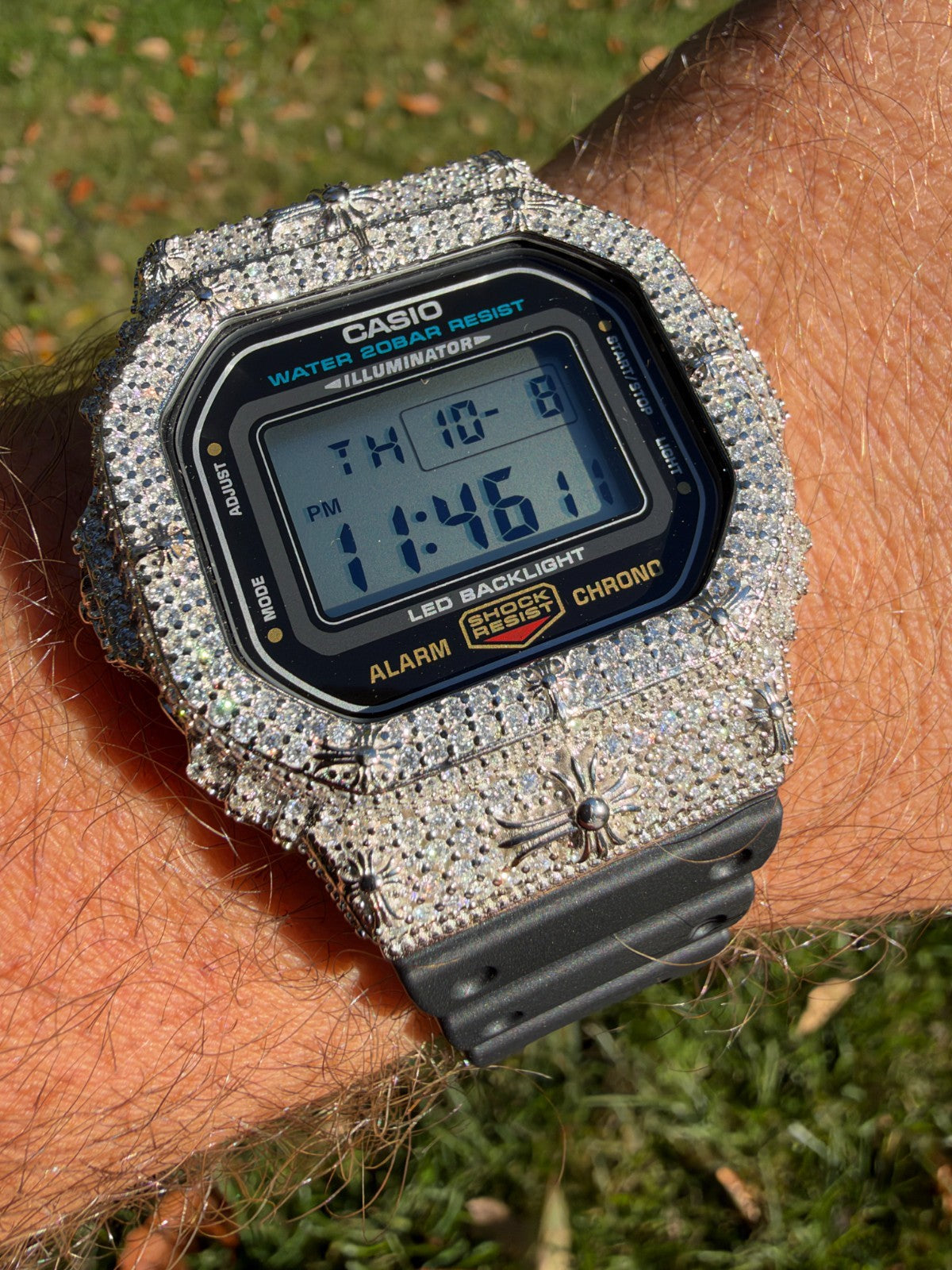 MOISSANITE Real 925 Silver Iced Casio G Shock DW-5600UE Cross Hip Hop Watch