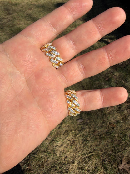 MOISSANITE 11.5mm Iced Out Prong Cuban Eternity Band Ring - 14k Gold Vermeil 925 Silver