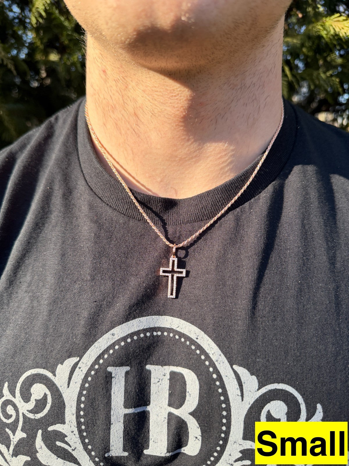 MOISSANITE Classic Cross Cutout Pendant - 14k Rose Gold Vermeil 925 Silver - 3 Sizes 1.33"-3"