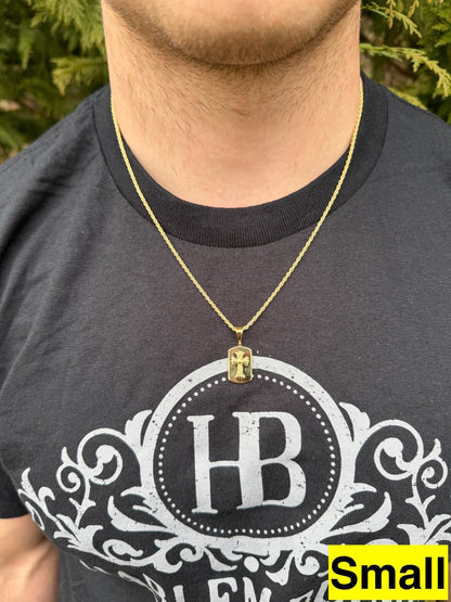 Hearts Chrome Dog Tag Cross Pendant - 14k Gold Vermeil 925 Silver - 3 Sizes 1"-2.75"
