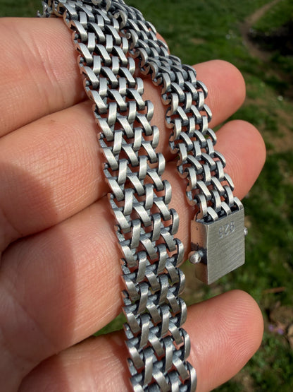 Mens Turquoise Wheat Woven Link Bracelet - 925 Sterling Silver - 8.5" - 12mm