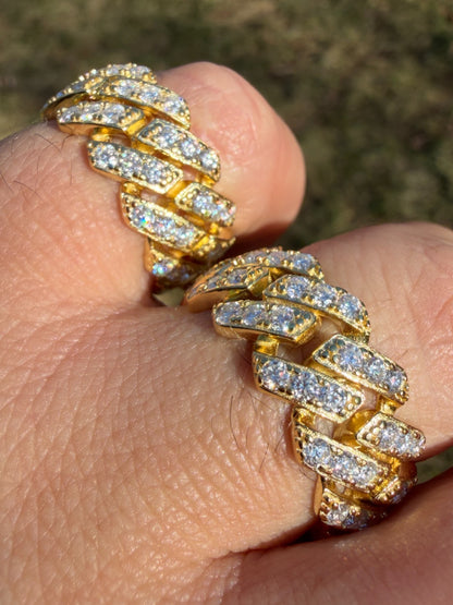 MOISSANITE 11.5mm Iced Out Prong Cuban Eternity Band Ring - 14k Gold Vermeil 925 Silver