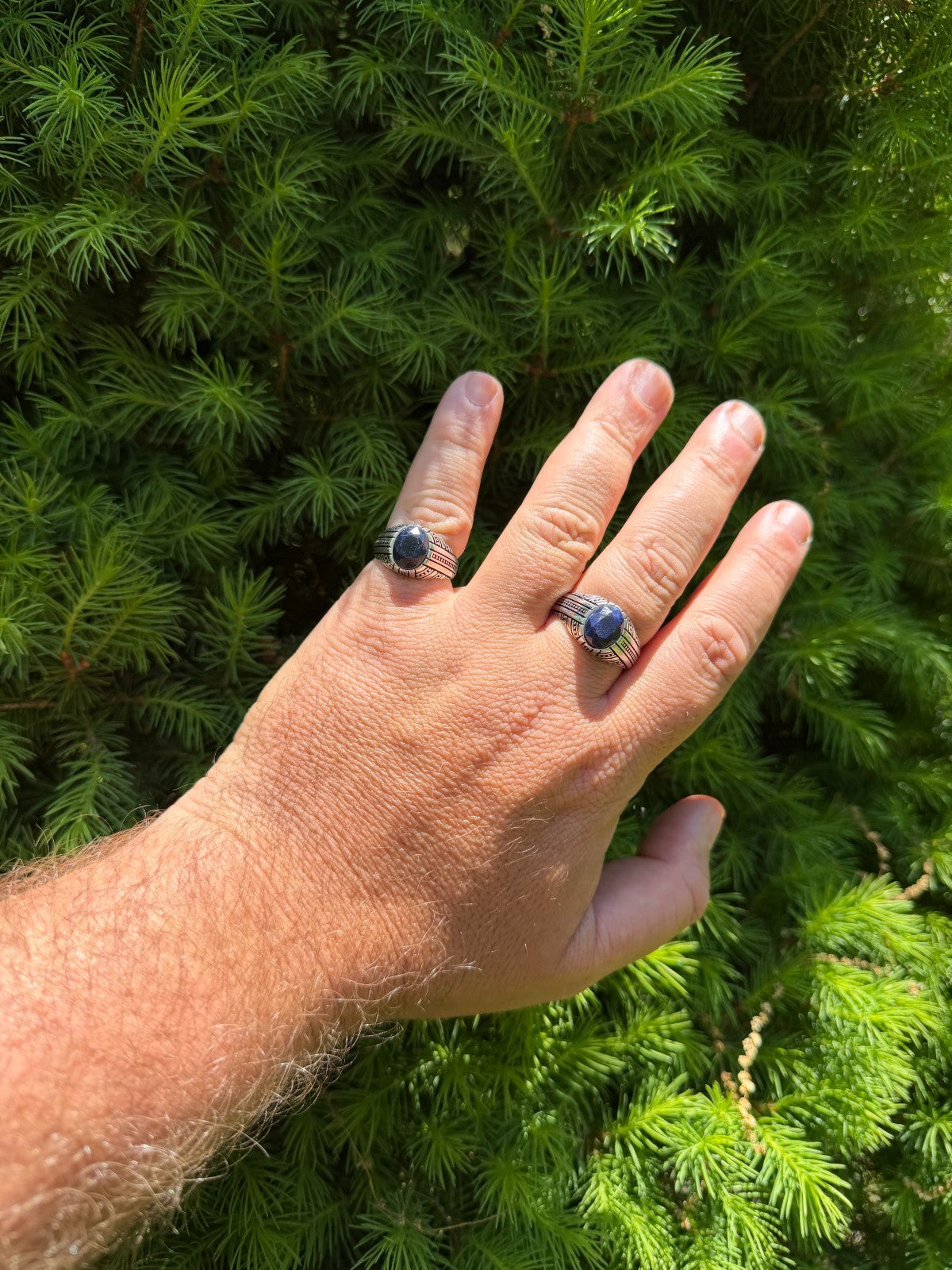 Navajo Tribe Ring - 925 Silver Oxidized - Genuine Blue Sapphire Stone