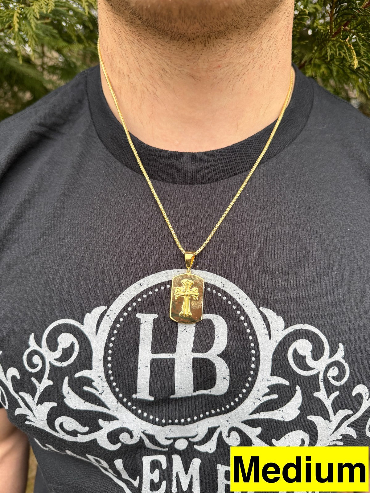 Hearts Chrome Dog Tag Cross Pendant - 14k Gold Vermeil 925 Silver - 3 Sizes 1"-2.75"
