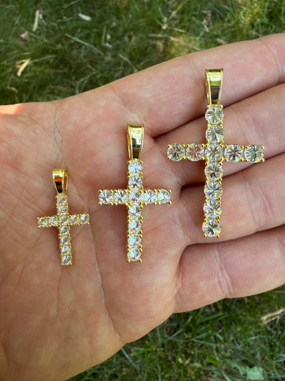 14k Gold Over 925 Silver Cross Iced Pendant Upside Down Set Reverse MOISSANITE