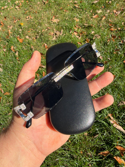 MOISSANITE Baguette Custom Iced Out Sunglasses - 925 Silver Buffs - Black
